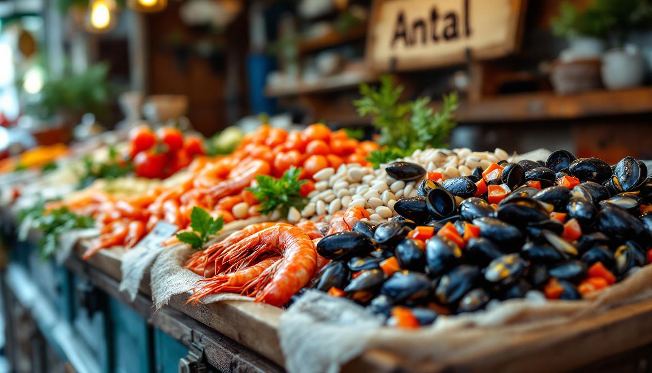 Marché aux poissons d'Antalya avec produits frais méditerranéens