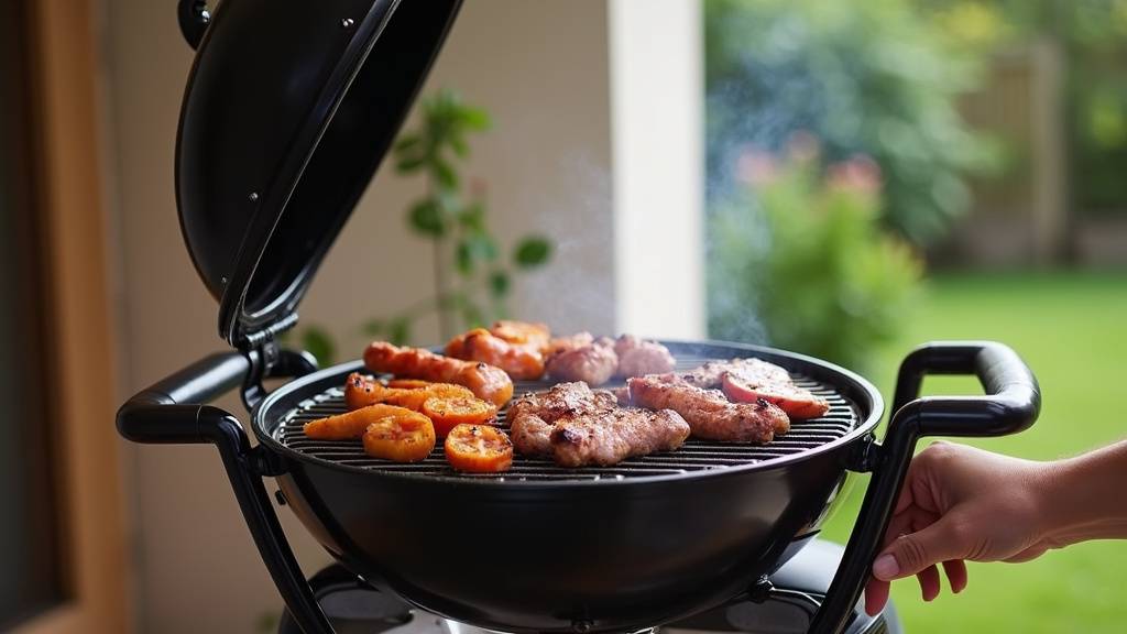 Barbecue à gaz avec trois brûleurs utilisé pour la cuisson de plusieurs aliments simultanément