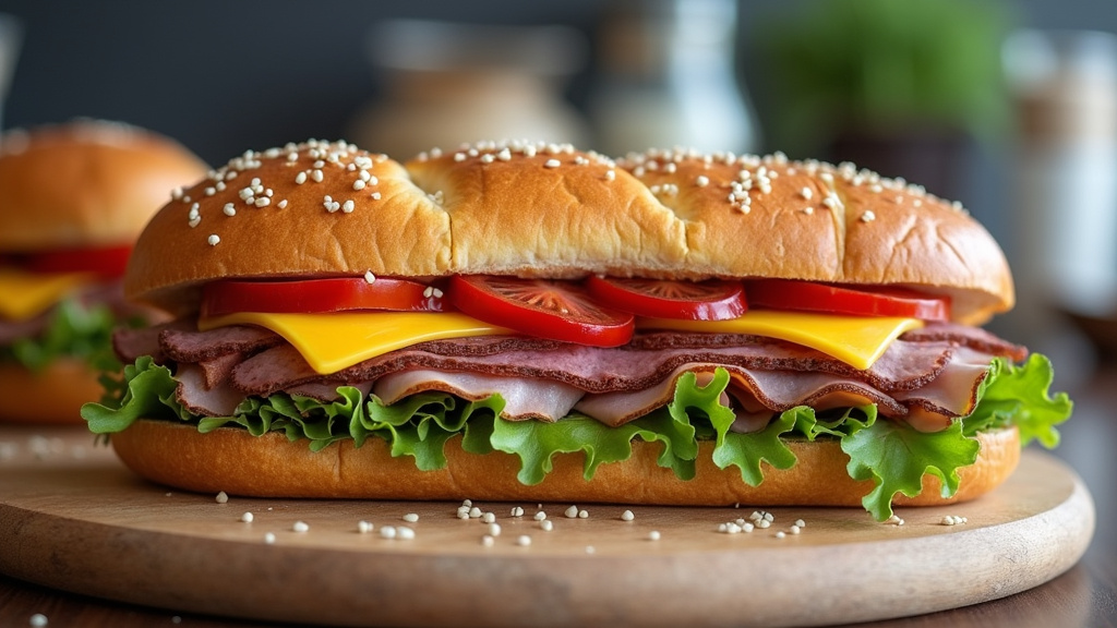 Ingrédients d'un sandwich halal bien sélectionnés sur une planche en bois