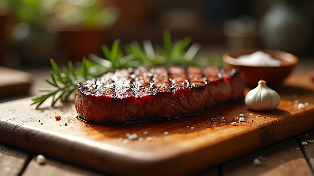 Sélection de différents steaks halal sur un plateau en bois
