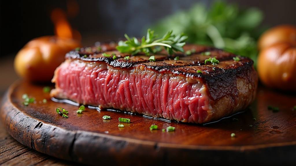 Différents morceaux de rumsteak sur un étal de boucher