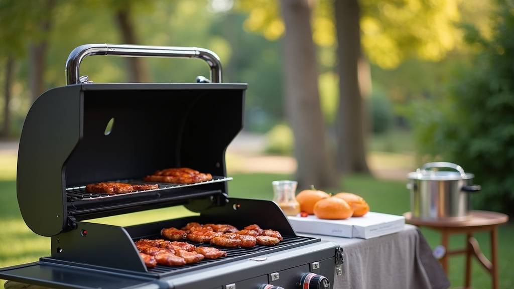 Barbecue moderne en action lors d'une soirée estivale