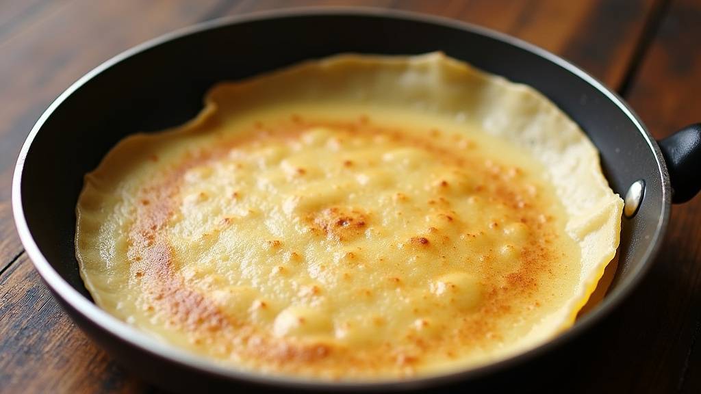 Crêpes dorées sortant d'une poêle à crêpes