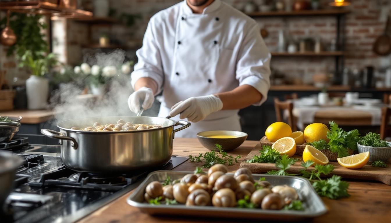 Escargots prêts à être cuisinés dans une cuisine moderne