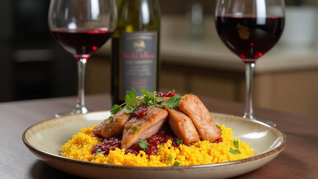 Dégustation de vin rouge avec un plat de couscous