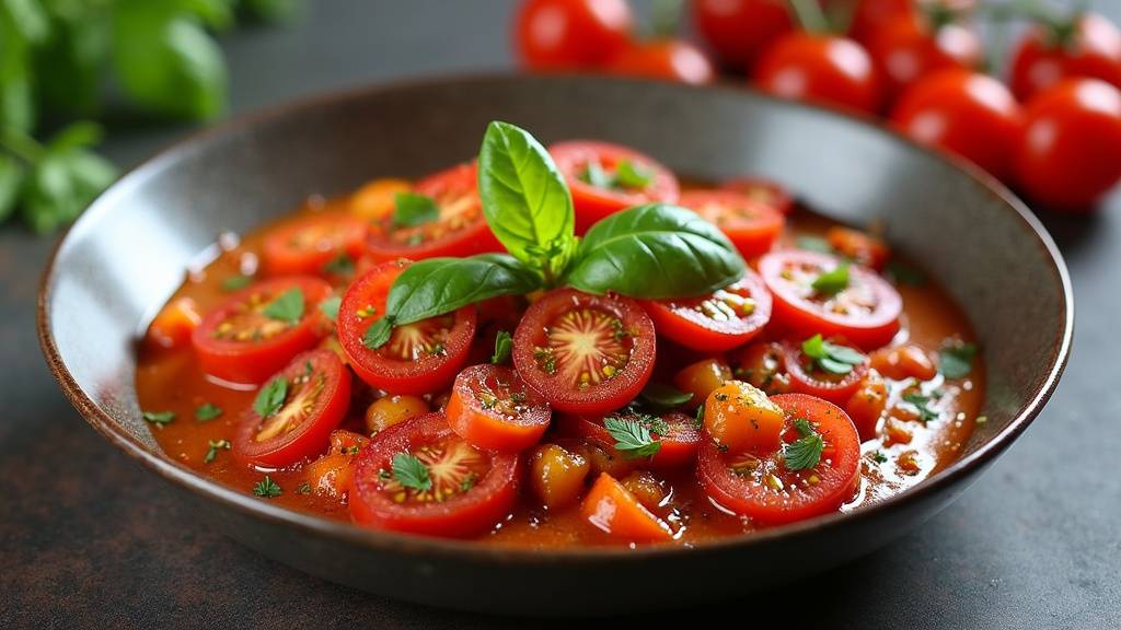 Préparation de la sauce d'ezme dans un bol : mélange de concentré de tomate, mélasse et épices