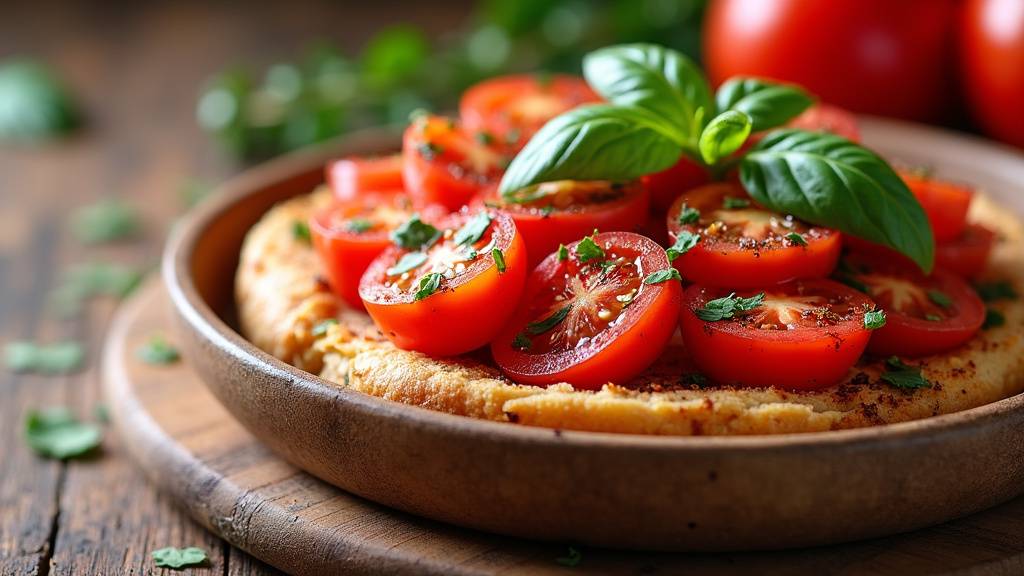 Ezme turc présenté dans un bol en terre cuite avec décorations de persil et piment