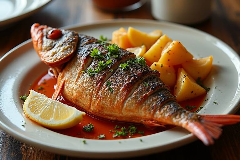 Poisson grillé frais typique de la cuisine de Foça