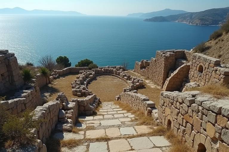 Ruines antiques de Foça avec vue sur la mer Égée