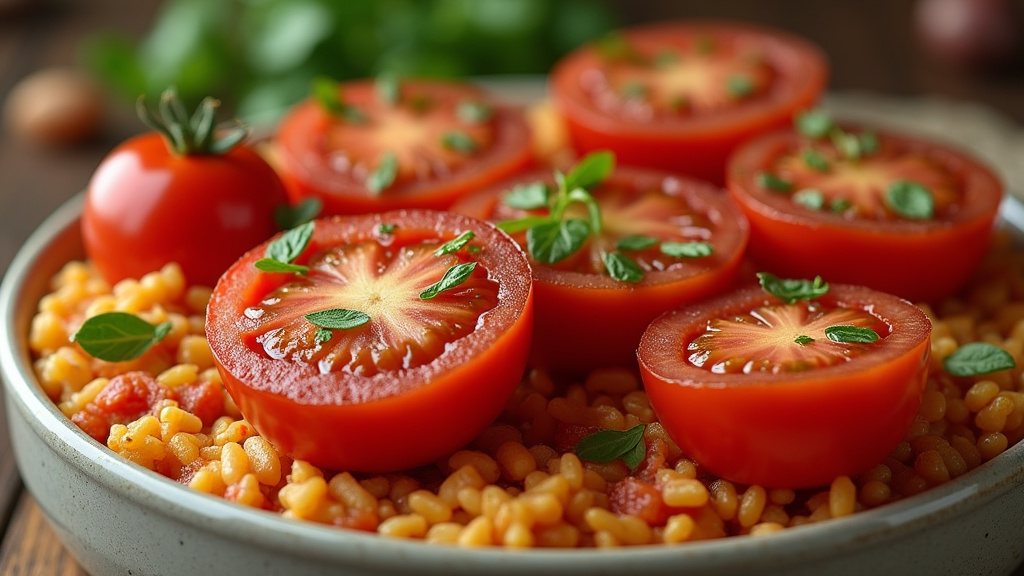 Ingrédients frais disposés pour préparer les tomates farcies au riz