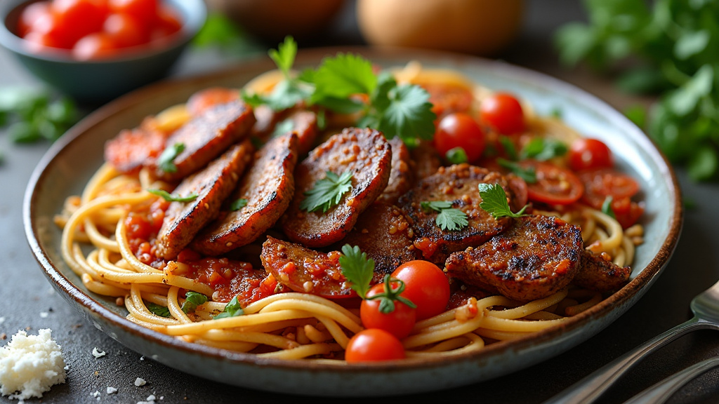 Un plat de Kilis Tava fraîchement sorti du four, garni de persil