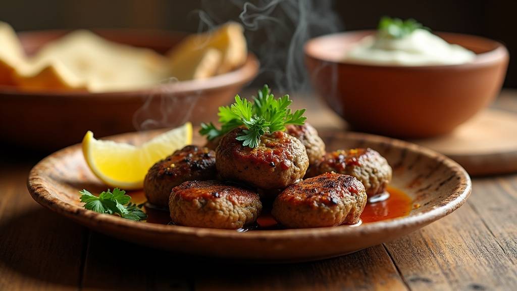 Ingrédients traditionnels pour préparer des köftes turques : viande hachée, épices, persil, oignon