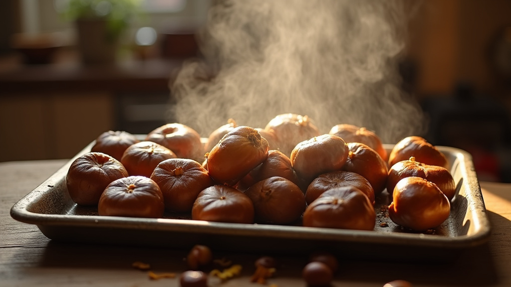 Sélection de châtaignes fraîches sur une planche en bois