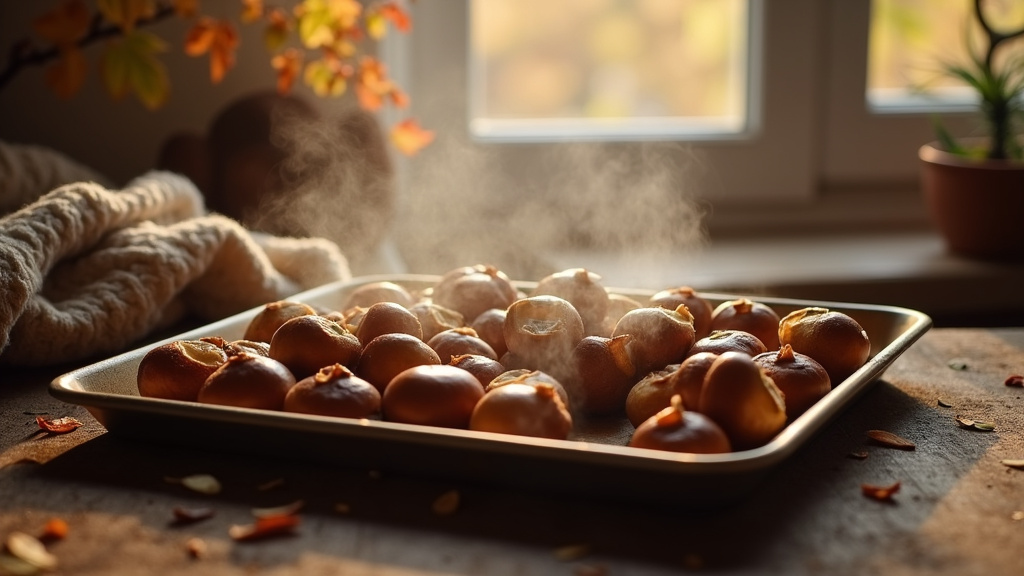 Marrons grillés au four dans un plat en céramique