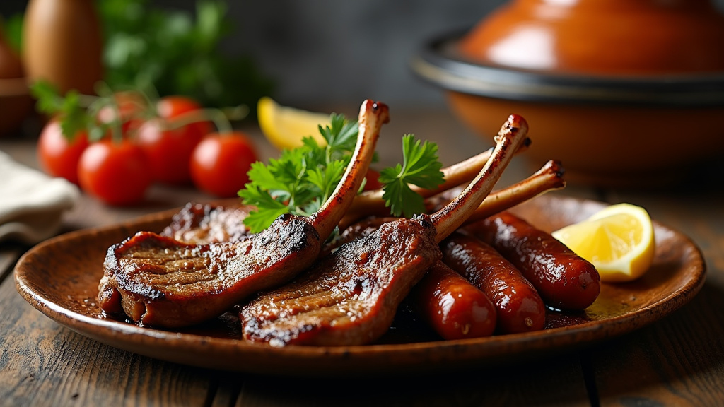 Étal de viandes fraîches dans une boucherie halal