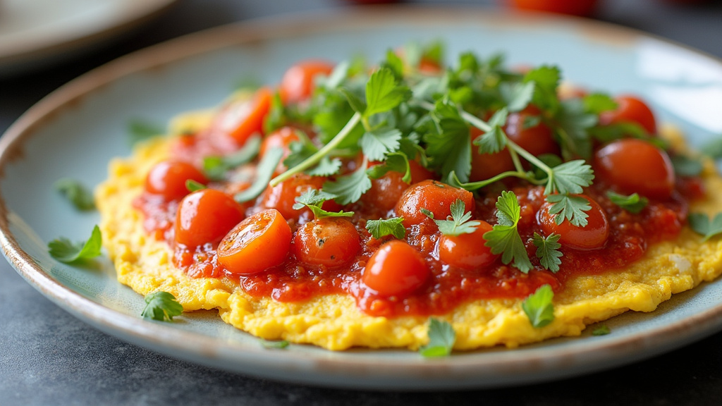 Variations du menemen avec fromage feta et herbes fraîches