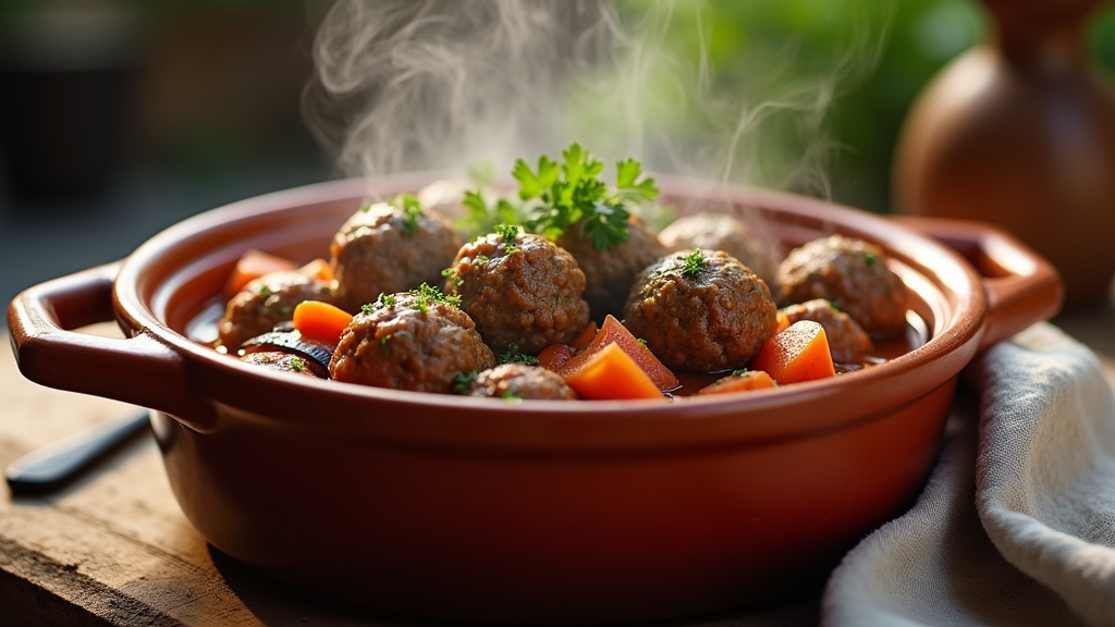 Plat final de Tavada Sebzeli Köfte servi avec du riz et du pain turc