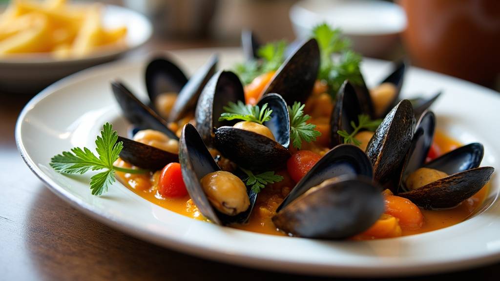 Enfants en train de manger des moules en famille