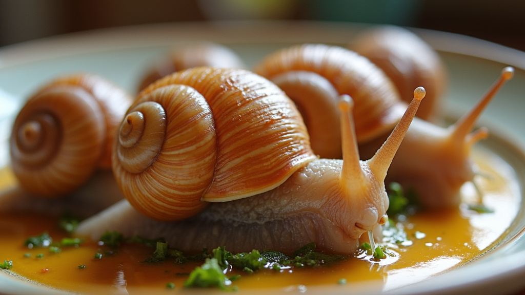 Escargots en train d'être nettoyés dans un filet aéré