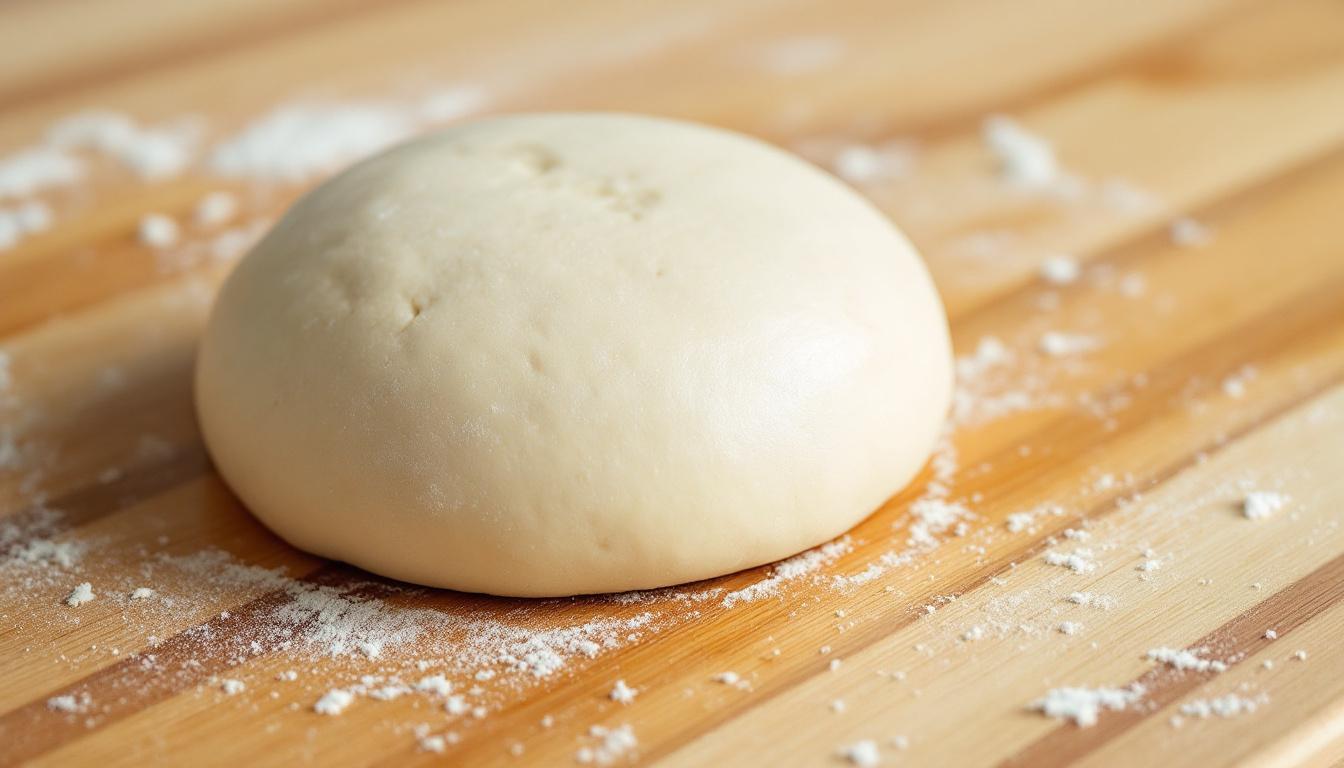 Mains pétrissant la pâte à pişi sur un plan de travail
