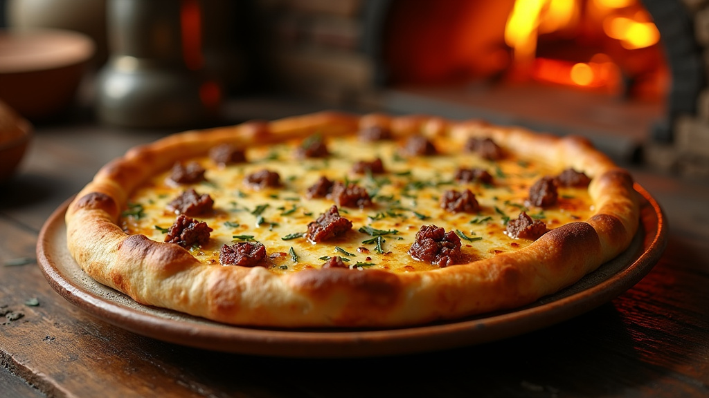 Pide turque traditionnelle garnie de viande hachée et fromage