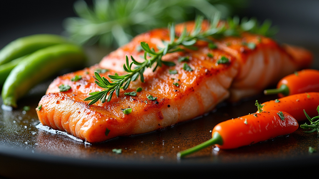 Pavé de saumon en cours de cuisson sur plancha chaude
