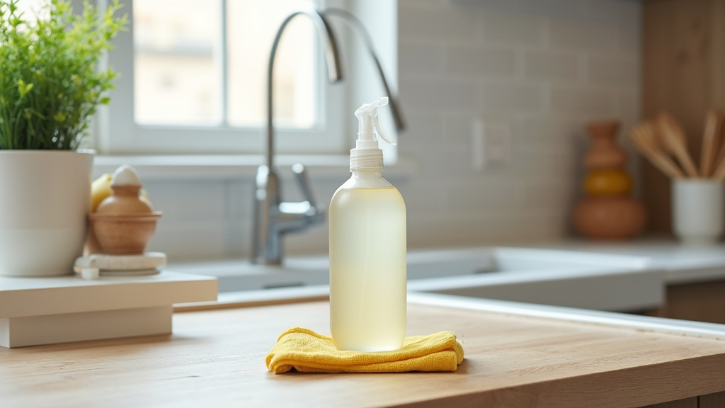 Arrangement de produits naturels : vinaigre, bicarbonate, savon noir