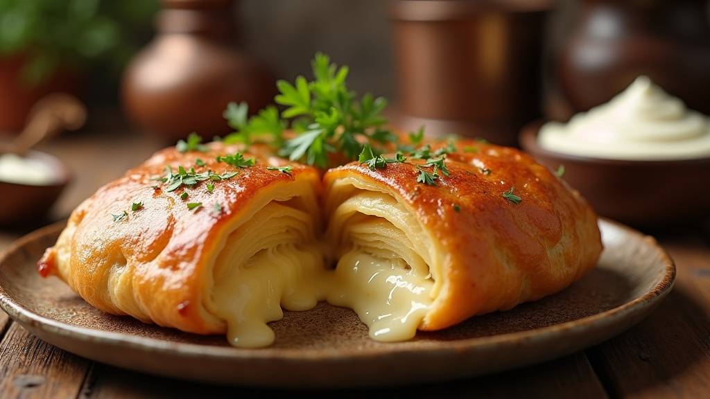 Borek au fromage en puits doré et croustillant, prêt à être dégusté