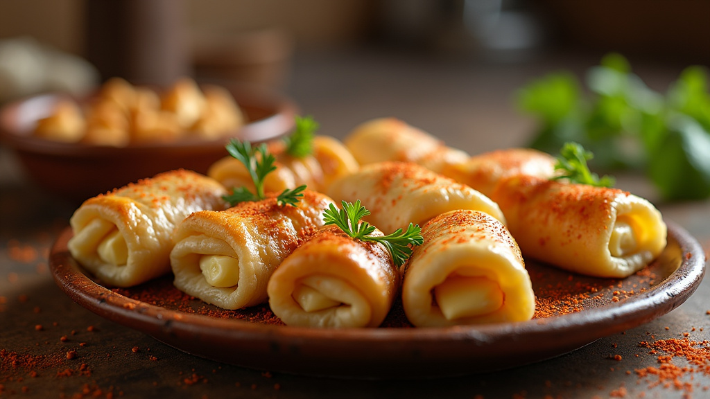 Boreks turcs roulés au fromage prêts à être servis