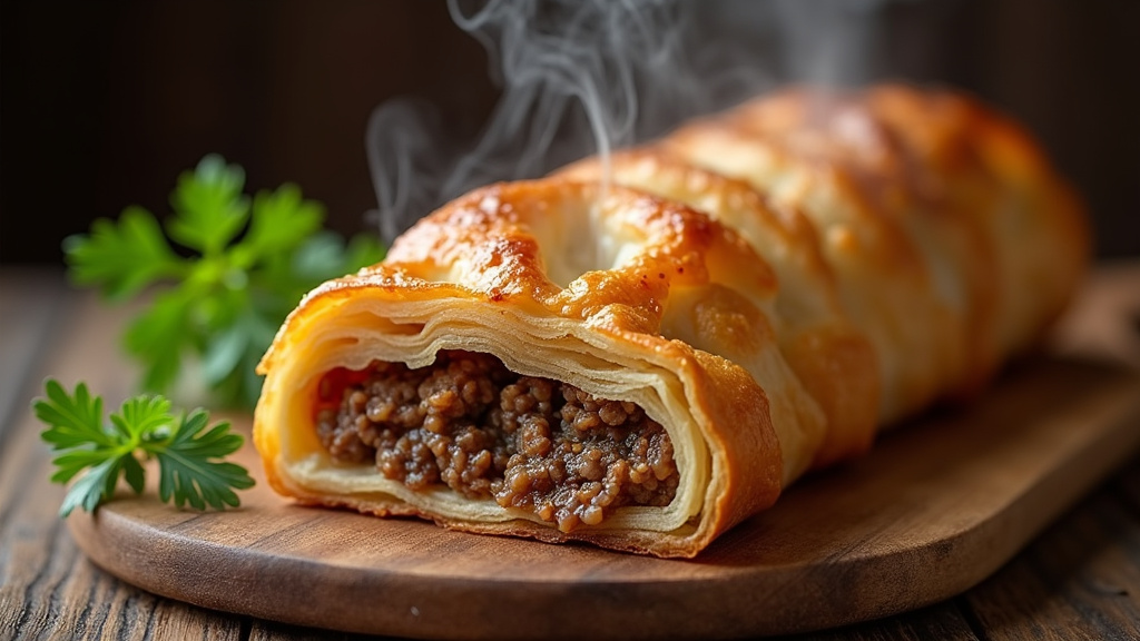 Préparation de la farce pour borek turc avec viande hachée et oignons