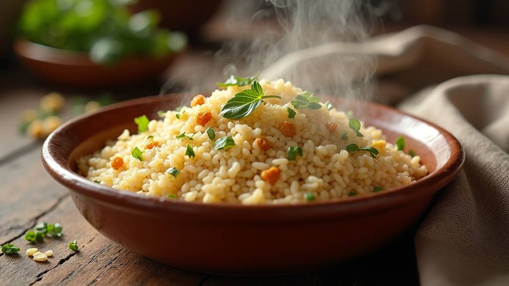 Boulgour pilav turc mijoté dans une casserole en céramique