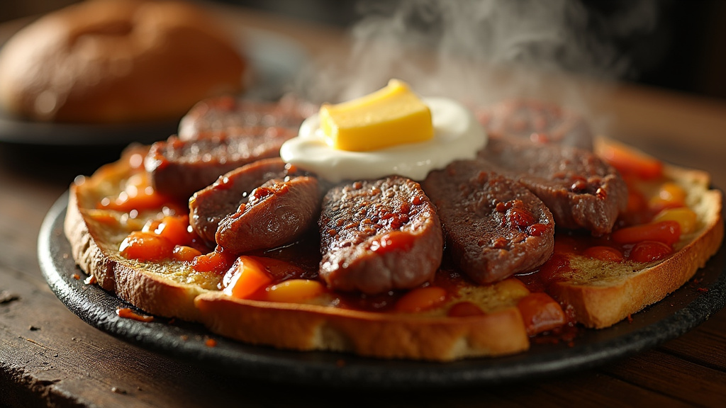Assiette d'Iskender kebab traditionnel avec tous les ingrédients