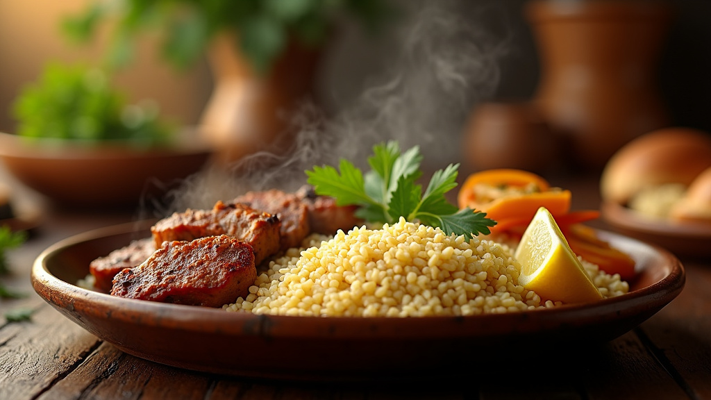 Plat traditionnel de boulgour pilav turc accompagné de kebab savoureux
