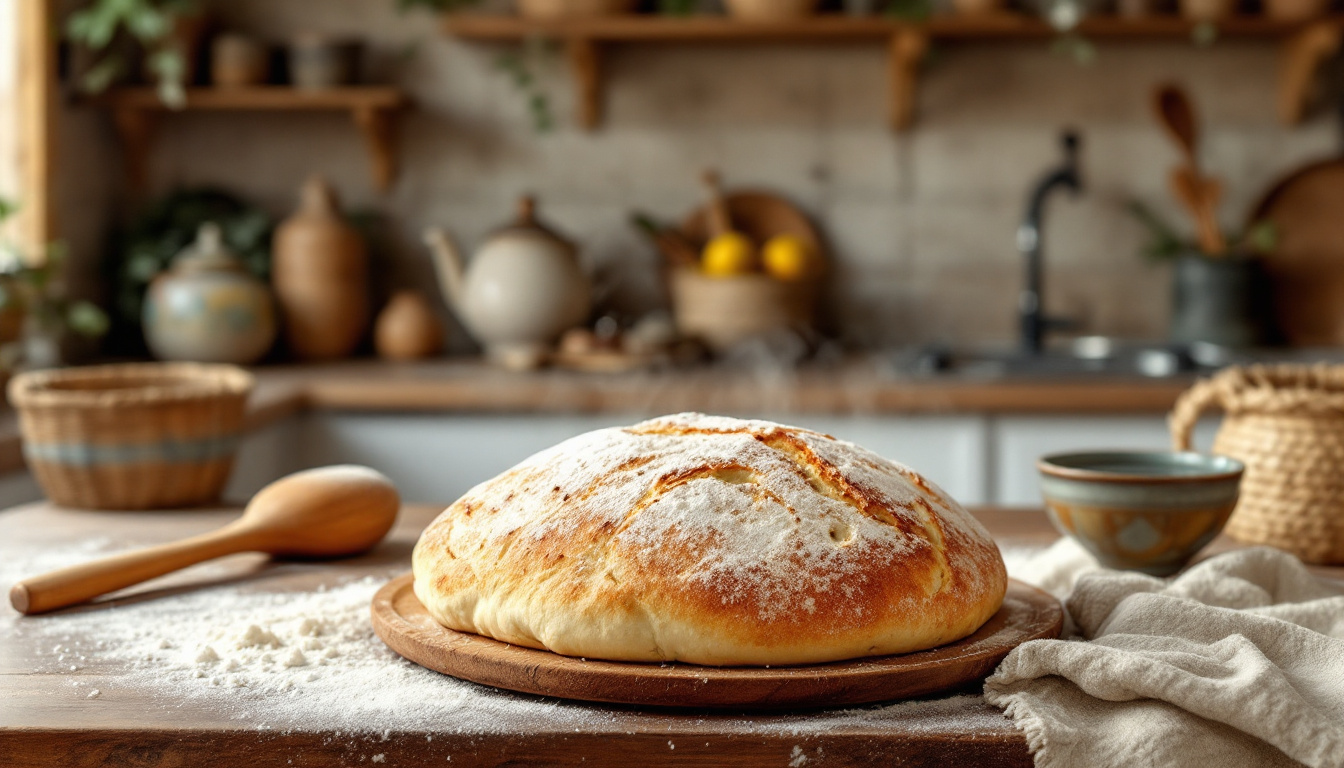 Pain turc doré sortant du four avec une croûte croustillante