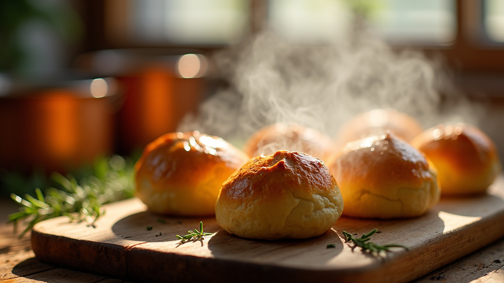 Petits pains au fromage moelleux sortant du four