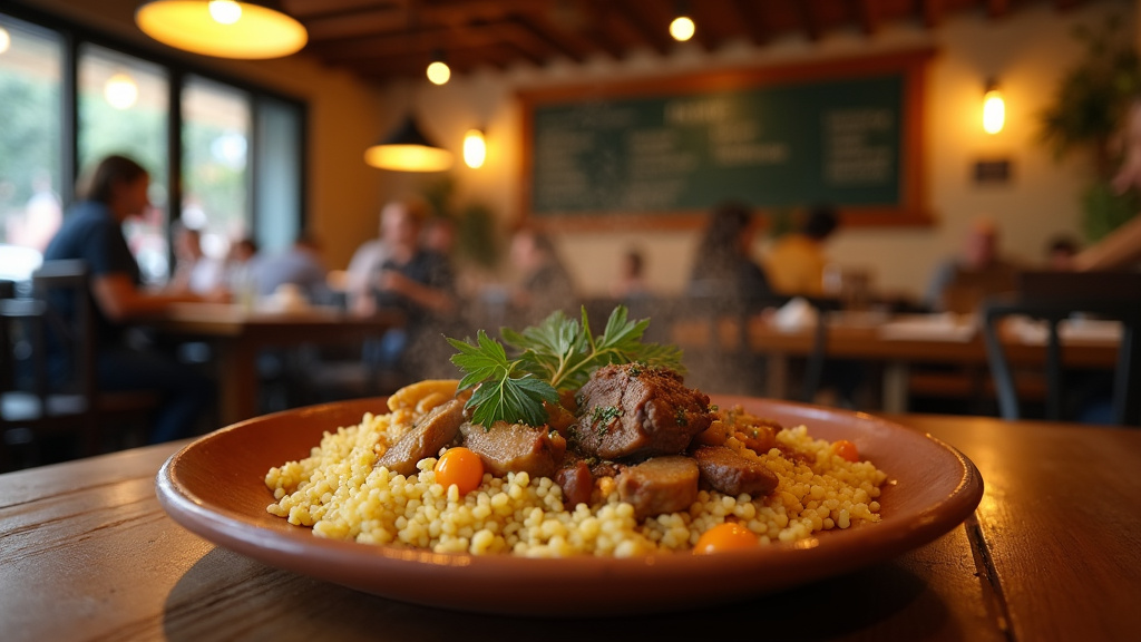 Vue aérienne de Clermont-Ferrand avec des icônes de restaurants halal