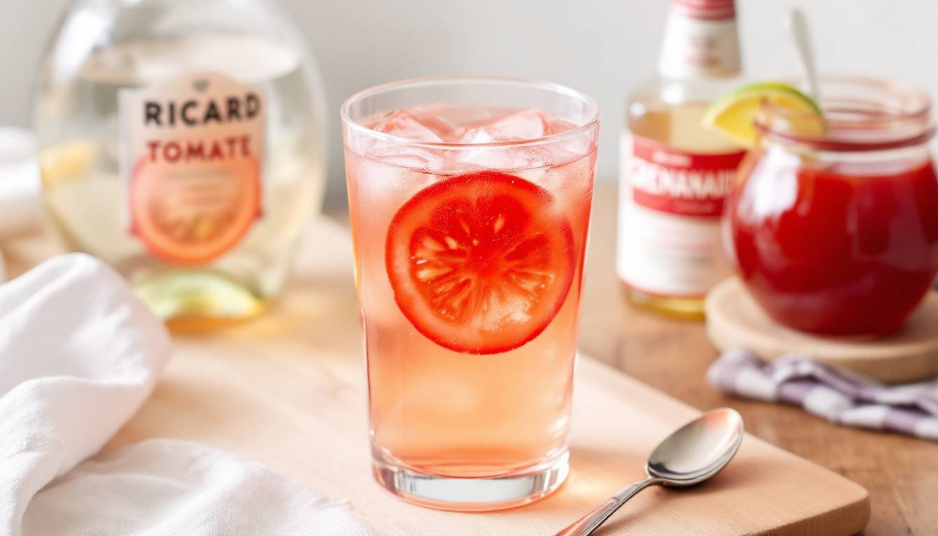 Cocktail Ricard Tomate dans un verre highball avec glaçons