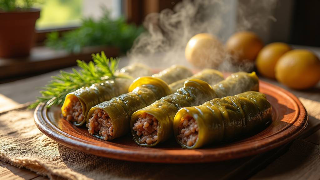 Gros plan sur la farce des sarma avant le roulage