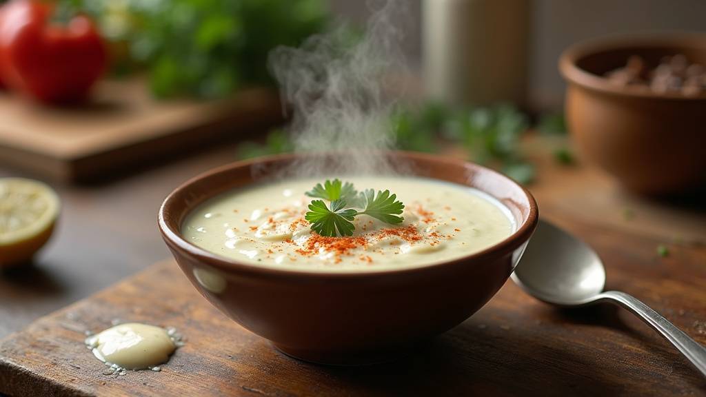 Bol de sauce blanche kebab maison crémeuse et garnie d'herbes fraîches