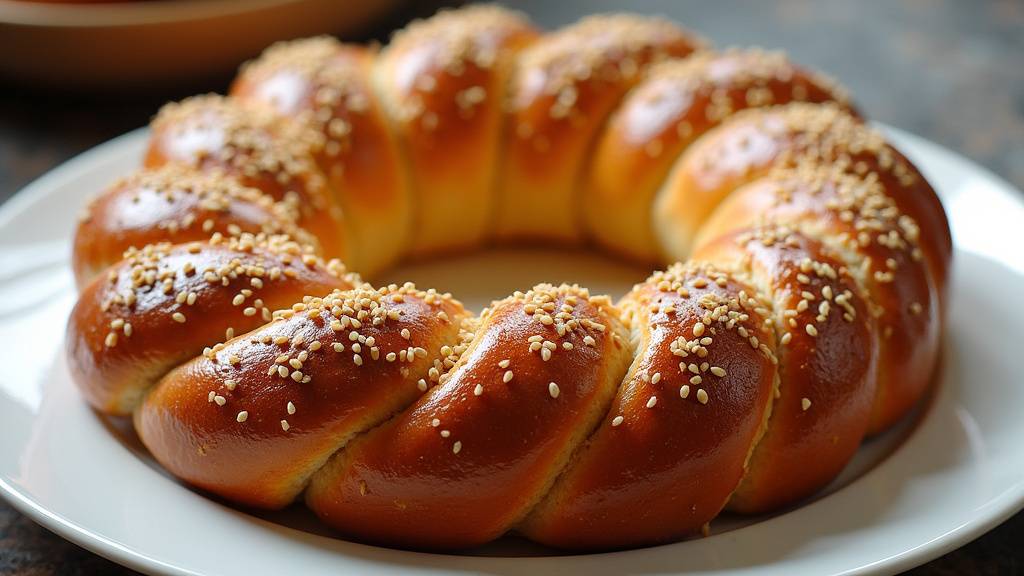 Simit turc croustillant enrobé de graines de sésame dorées