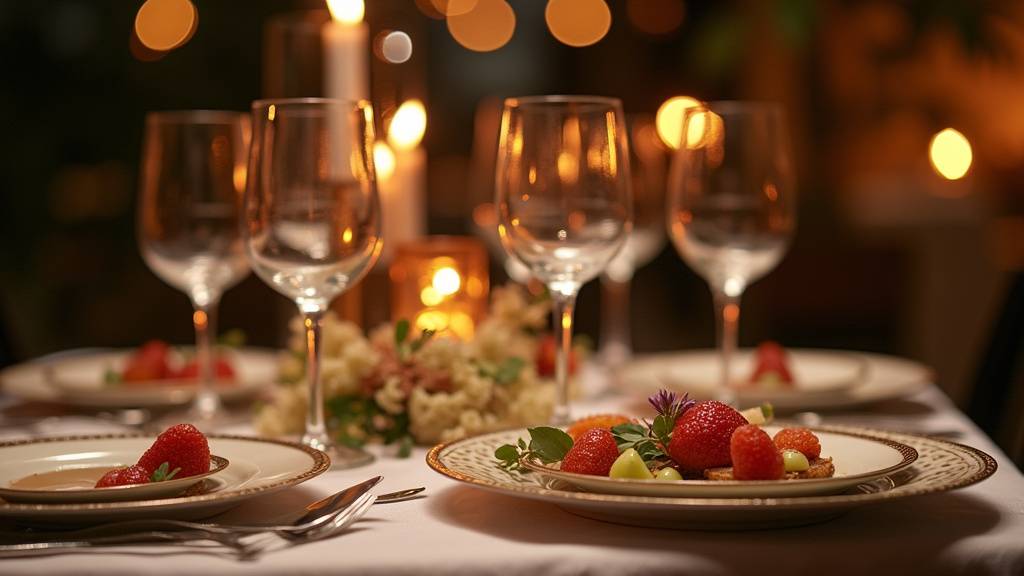 Table joliment décorée avec des bougies, des fleurs et une vaisselle élégante