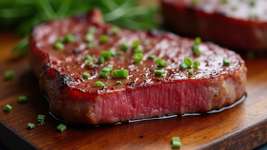 Coupe d'un steak de thon montrant l'intérieur parfaitement rosé