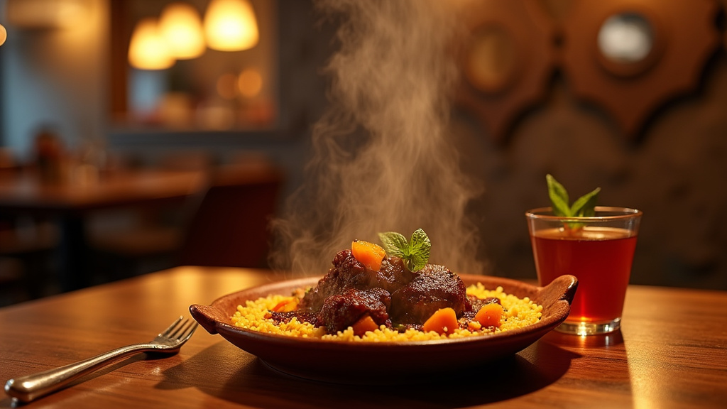 Personne consultant des restaurants halal sur son téléphone dans une rue animée