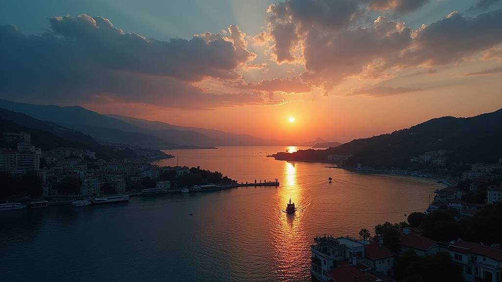 Couple profitant d'un coucher de soleil sur le Bosphore à Istanbul